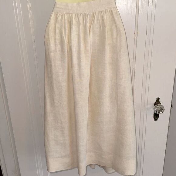 Vintage 70s/80s Lord & Taylor Cream/Ivory Linen Pleat Front Midi Skirt - Picture 6 of 8